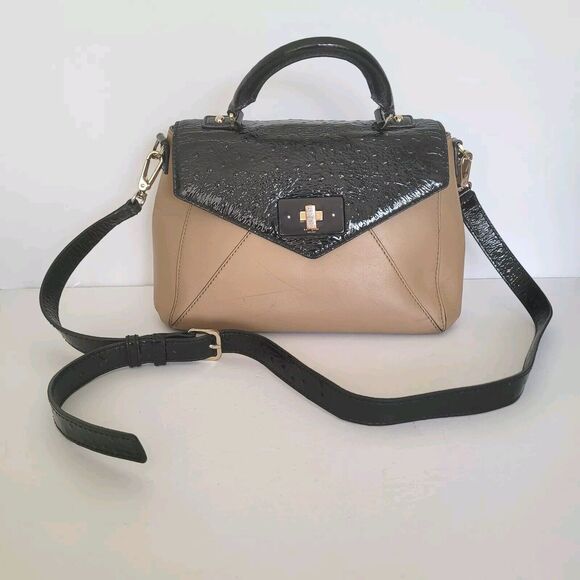 Kate Spade NY Post Street Little Nadine Satchel Purse Black Brown Ostric Leather - Picture 1 of 12